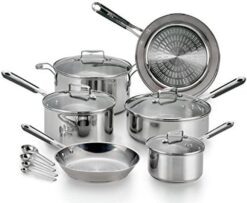 T-fal E759SE Performa Pro Stainless Steel Dishwasher Safe Oven Safe Cookware Set, 14-Piece, Silver