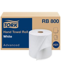 Tork Hand Towel Roll, White, Advanced, H21, Soft, Disposable, 100% Recycled, Absorbent, 1-Ply, 12 x 800 ft, RB800