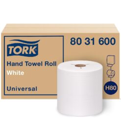 Tork Hand Towel Roll White H80, Universal, 100% Recycled Fiber, 6 Rolls x 630 ft, 8031600