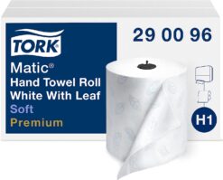 Tork Matic Soft Hand Towel Roll, White, Premium, H1, Quick-Absorbing, Long-Lasting, Thick 2-Ply, 6 Rolls x 575 ft, 290096