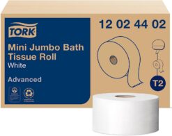Tork Mini Jumbo Toilet Paper Roll White T2, Advanced, 2-Ply, 12 x 751', 12024402