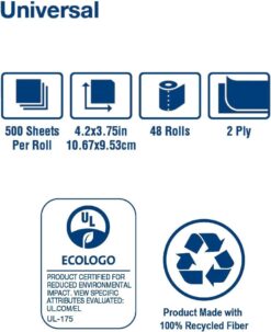 Tork Universal Bath Tissue Roll, 2-Ply, 48 rolls, 500 sheets, TM1601A, White