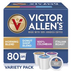 Victor Allen's Coffee Variety Pack (Morning Blend, 100% Colombian, Donut Shop Blend, and Italian Roast), 80 Count, Single Serve Coffee Pods for Keurig K-Cup Brewers