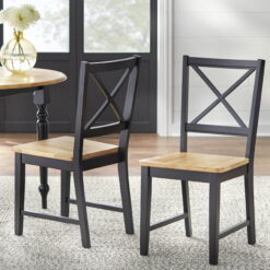 Virginia Cross-Back Chair, Black and Natural, Set of 2