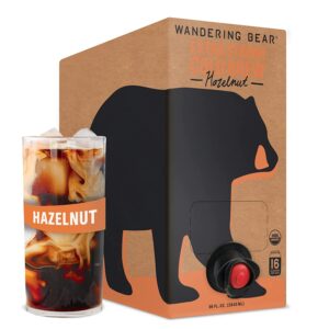 Wandering Bear Organic Hazelnut Cold Brew Coffee On Tap, 96 fl oz - Extra Strong, Smooth, Unsweetened, Shelf-Stable, and Ready to Drink Iced Coffee, Cold Brewed Coffee, Cold Coffee