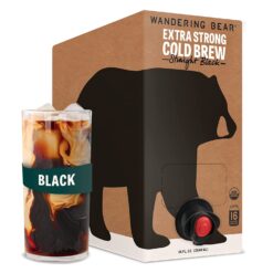 Wandering Bear Organic Straight Black Cold Brew Coffee On Tap, 96 fl oz - Extra Strong, Smooth, Unsweetened, Shelf-Stable, and Ready to Drink Iced Coffee, Cold Brewed Coffee, Cold Coffee