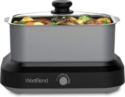 West Bend 87905 Slow Cooker Large Capacity Non-stick Variable Temperature Control Includes Travel Lid and Thermal Carrying Case, 5-Quart, Silver