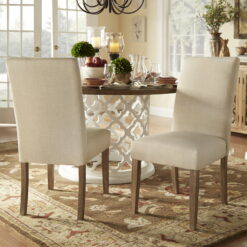 Weston Home Josephine Linen Parsons Dining Chairs, Set of 2, Beige