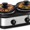 X WINDAZE Dual Slow Cooker, Buffet Servers and Warmers with 2 X 1.25Qt, Tempered glass lids and Lid Rests, 3 Adjustable Temp, Stainless Steel