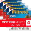 Filtrete 20x20x1, AC Furnace Air Filter, MPR 1000, Micro Allergen Defense, 4-Pack exact dimensions 19.69 x 19.69 x 0.81