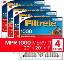 Filtrete 20x20x1, AC Furnace Air Filter, MPR 1000, Micro Allergen Defense, 4-Pack exact dimensions 19.69 x 19.69 x 0.81