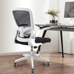 KERDOM Office Chair, Ergonomic Desk Chair with Adjustable Lumbar Support and Flip up Arms, White