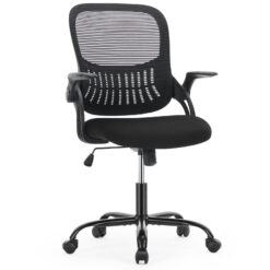 Ergonomic Office Chair, Mesh Computer Chair Home Office Desk Chairs with Flip-Up Arms, Height Adjustable, Rolling Swivel Chair with Lumbar Support , Tilt and Lock, Black