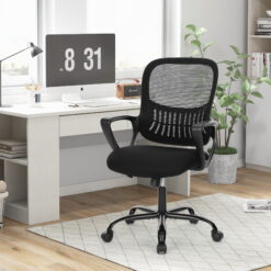 Yoyomax Office Chair, Ergonomic Home Office Desk Chairs, Computer Chair with Comfortable Armrests, Mesh Desk Chairs with Wheels, Mid-Back Task Chair with Lumbar Support, Classic, Black