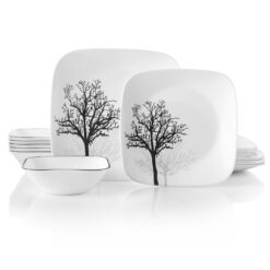 Corelle Square Timber Shadows 18-piece Dinnerware Set, Service for 6