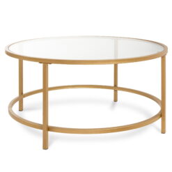 Best Choice Products 36in Round Tempered Glass Coffee Table for Home, Living Room, Dining Room w/ Satin Trim - Gold