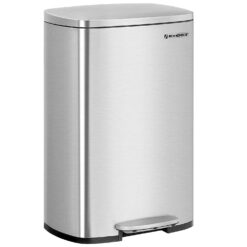 SONGMICS Kitchen Trash 13.2 Gallons (50L) Garbage Can Pedal Rubbish Bin with Plastic Inner Bucket Silver