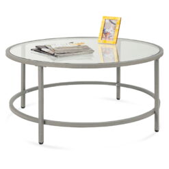 Best Choice Products 36in Round Tempered Glass Coffee Table for Home, Living Room, Dining Room - Gray