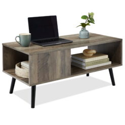 Best Choice Products Wooden Mid-Century Modern Coffee Accent Table Furniture w/ Open Storage Shelf - Gray Oak