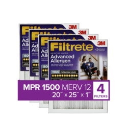 Filtrete by 3M 20x25x1, MERV 12, Advanced Allergen Reduction HVAC Furnace Air Filter, 1500 MPR, 4 Filters