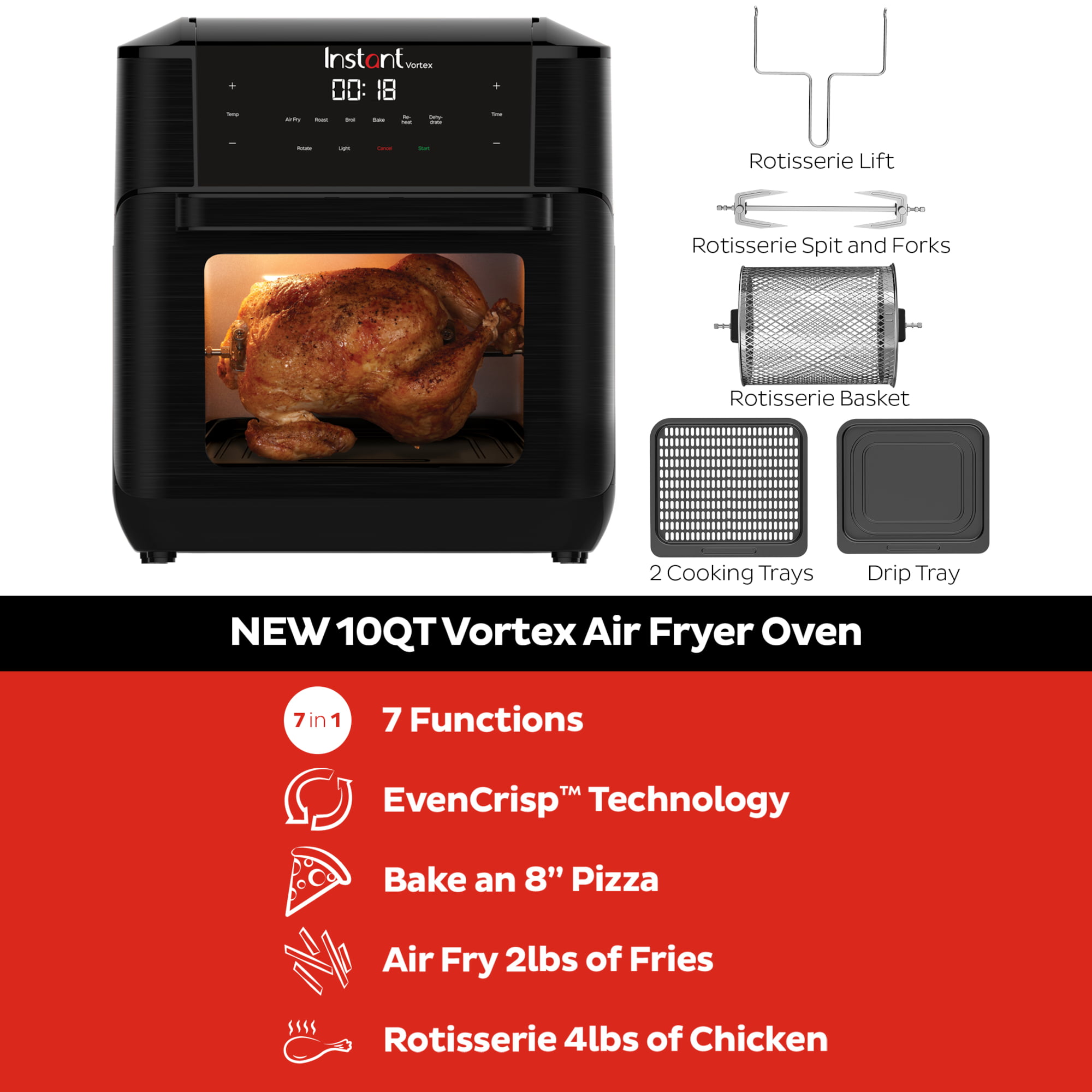 Air Fryer Oven 9 in 1 with Rotisserie, 10 Qt, EvenCrisp Technology