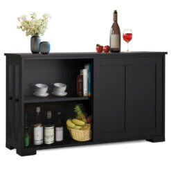 Easyfashion Antique Buffet Sideboard Kitchen Table with Sliding Door, Black