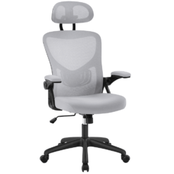 Smile Mart High Back Ergonomic Mesh Office Chair with Folding Padded Armrests, Light Gray