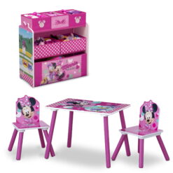 Minnie Mouse 4-Piece Wood Toddler Playroom Set – Includes Table, 2 Chairs & Toy Bin, Pink