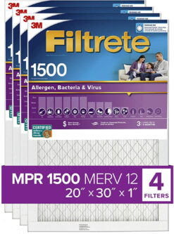 Filtrete 20x30x1, AC Furnace Air Filter, MPR 1500, Healthy Living Ultra Allergen, 4-Pack exact dimensions 19.84 x 29.84 x 0.78
