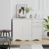 Homfa Kitchen Storage Cabinet, White Buffet Server Cupboard, Floor Sideboard Cabinet with 3 Doors and 2 Drawers for Living Room