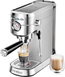 Casabrews Espresso Machine with Milk Frother Steam Wand, 20 Bar Pump Stainless Steel Professional Cappuccino and Latte Coffee Machine, New, Silver