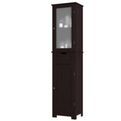 Homfa Bathroom Storage Cabinet, Brown Linen Cabinet, Narrow Tall Cabinet Storage Tower with Door and Drawer