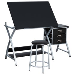 Yaheetech Adjustable Drafting Table Drawing Station Desk Board Storage Drawers Art Design Architect w/Stool