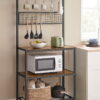 VASAGLE Kitchen Baker's Rack Coffee Bar Storage Shelf Island Rack Microwave Stand with 10 Hooks 3 Shelves Rustic Brown and Black