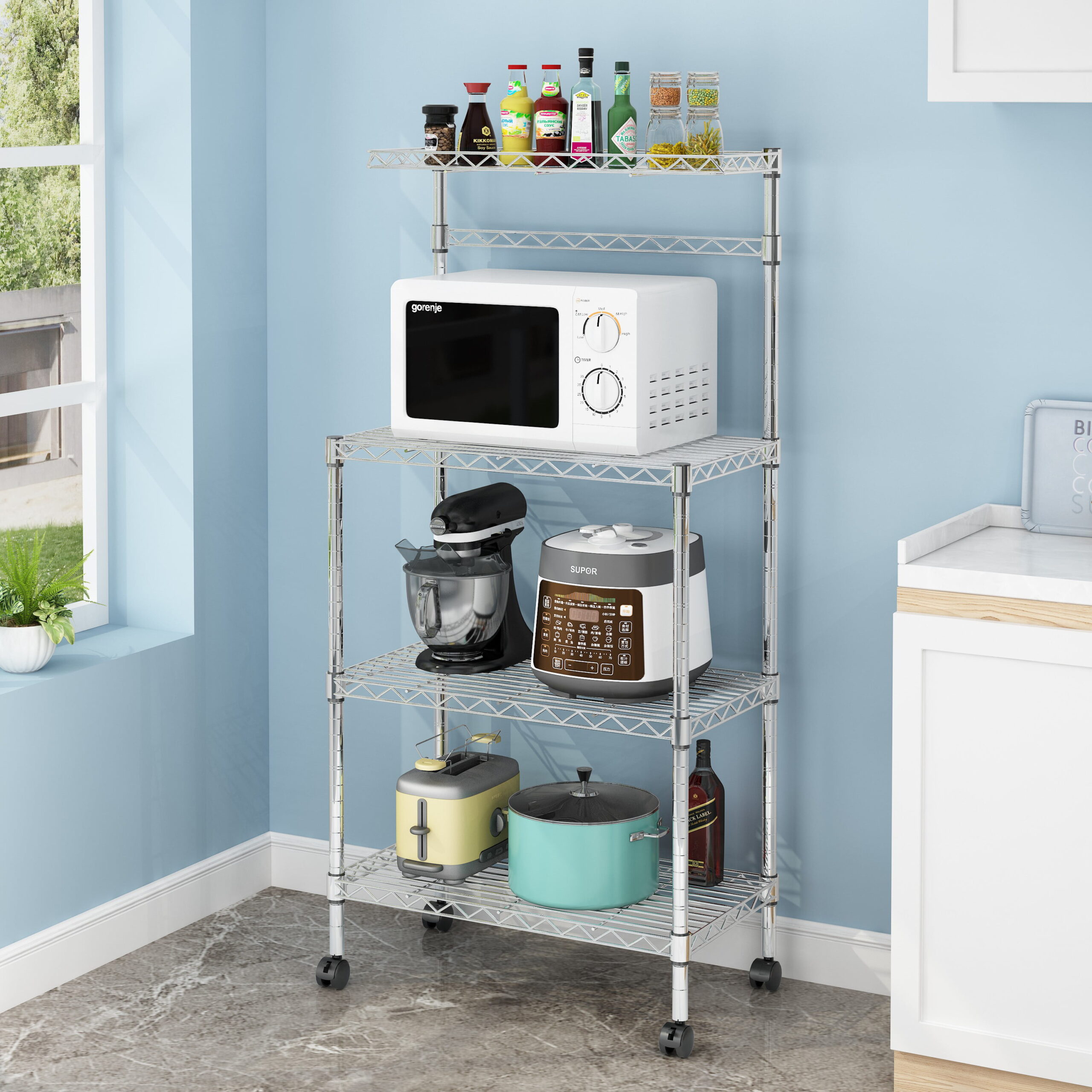 Microwave Stand 4-Tiers Kitchen Storage Fit Mini Fridge Baker's