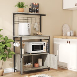 Bestier 3-Tier Kitchen Baker's Rack Microwave Oven Stand with Storage Cabinet Grey