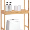 SONGMICS 3-Tier Over The Toilet Storage Bamboo Over Toilet Shelf Bathroom Storage Organizer with Adjustable Shelf Natural