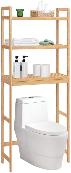 SONGMICS 3-Tier Over The Toilet Storage Bamboo Over Toilet Shelf Bathroom Storage Organizer with Adjustable Shelf Natural