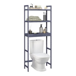 SONGMICS 3-Tier Over The Toilet Storage Bamboo Over Toilet Bathroom Organizer with Adjustable Shelf Grey