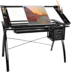 Increkid Adjustable Drafting Table Glass Tabletop Art Drawing Craft Desk