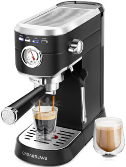 Casabrews 20 Bar Espresso Machine with Milk Frother Steam Wand, Professional Cappuccino Machine, Stainless Steel, Black