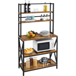 SmileMart 5-Tier Industrial Baker's Rack Storage Shelf with Metal Frame for Kitchen, Rustic Brown