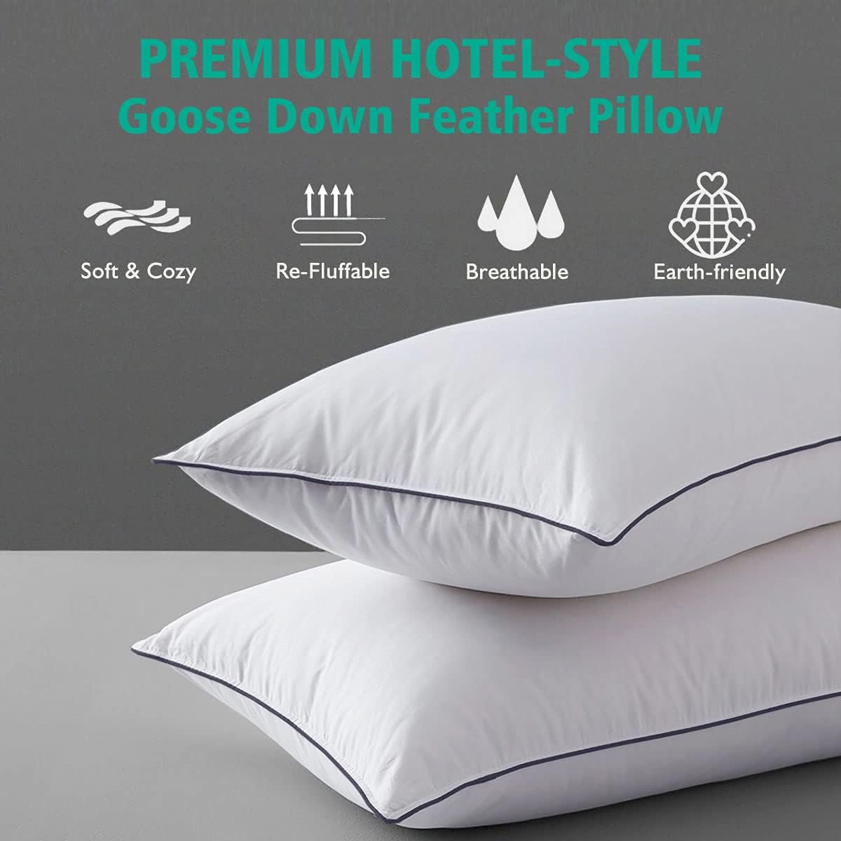 APSMILE Goose Feather Down Pillows -Set of 2 Soft Bed Pillows for Sleeping 100% Organic Cotton Queen Size Hotel-Quality Pillows Insert for Stomach Back Sleepers1