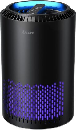 AROEVE Air Purifiers for Home, HEPA Air Purifiers Air Cleaner For Smoke Pollen Dander Hair Smell Portable Air Purifier with Sleep Mode Speed Control For Bedroom Office Living Room, MK01- Black