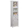 Alaterre Dorset Bathroom Storage Tower with Open Upper Shelves, Lower Cabinet and Drawer