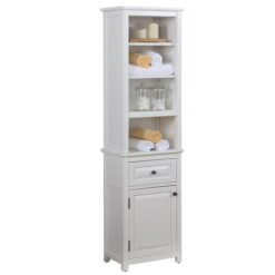 Alaterre Dorset Bathroom Storage Tower with Open Upper Shelves, Lower Cabinet and Drawer