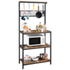 Alden Design 67" Wooden Kitchen Bakers Rack with Storage Shelves & 10 Hooks, Rustic Brown