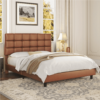 Alden Design Upholstered Tufted Platform Full Bed, Amber Brown