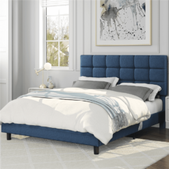 Alden Design Upholstered Tufted Platform Full Bed, Navy Blue
