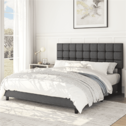 Alden Design Upholstered Tufted Platform King Bed, Dark Gray